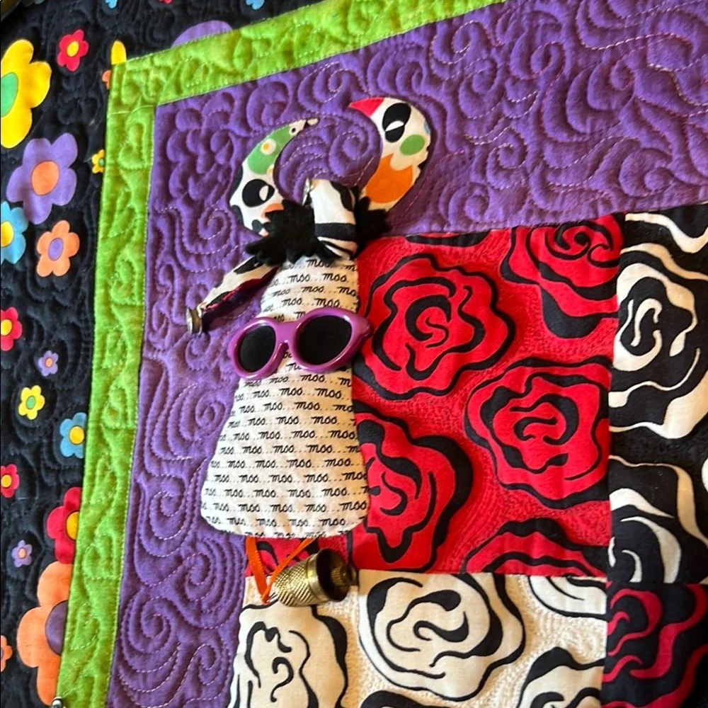 Handcrafted Floral Sewing Machine Wall Art by Sew Gorgeous with cow motif